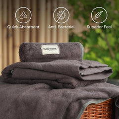 Bathriene 100% Bamboo Hand Towels 600 Gsm | Highly Absorbant Soft & Anti Bacterial Towels For Wash Basin Hand Towels (Midnight Grey) - Set Of 3