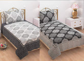 1 Single Bedsheet With 1 Large Pillow Cover - Size - 60 X 100 Inches, Black & Grey | Designer Printed Bedsheet Set - Naturally Soft, Breathable, & Skin Friendly