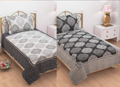 1 Single Bedsheet With 1 Large Pillow Cover - Size - 60 X 100 Inches, Black & Grey | Designer Printed Bedsheet Set - Naturally Soft, Breathable, & Skin Friendly