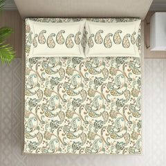 Double Bedsheet With 2 Pillow Covers (Size 88 X 100 Inch) Cream | Breathable Pure Cotton Queen Size Bedsheet | Floral Design Bedsheet