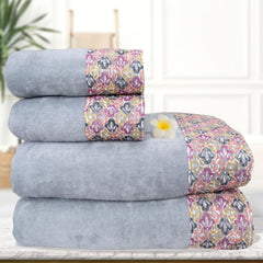 Rangoli Prima Dream 100% Cotton Lace 2 Bath & 2 Hand Towel 1400 Gsm | Ultra Soft, Super Absorbent & Eco-Friendly Hanging Bath Towels (Grey) - Pack Of 4