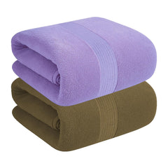 House Of Terry 100% Cotton Bath Towel 1000 Gsm | Quick Dry, Soft & Absorbent, Fade-Resistant, Skin-Friendly Large Size Towel (Brown & Lilac) - Pack Of 2