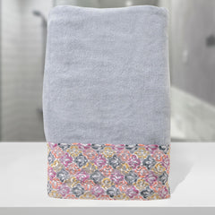 Rangoli Prima Dream 100% Cotton Lace Bath Towel 450 Gsm | Ultra Soft, Super Absorbent & Eco-Friendly Hanging Bath Towels (Grey) - Pack Of 1