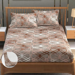 Premium Heavy Cotton Elastic Fitted King Size Bedsheet With 2 Pillow Covers - 72 X 78 X 10 Inches, Brown | All Weather Comfort & Bedroom