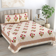 Printed Cotton Double Bedsheet For King Size With 2 Pillow Covers (95 X 108 Inches) Yellow & Red | 240 Thread Count - Pure Cotton Natural Fabric & Skin-Safe | Extra Soft & Wrinkle Free