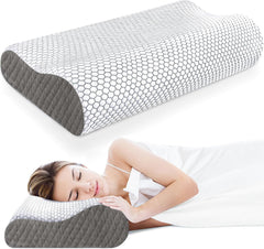 Memory Foam Pillow For Sleeping, Contour Cervical Orthopedic Pillow - Dark Grey | For Neck & Shoulder Pain Relief For Sleeping | Ergonomic Cervical Pillow, Neck Support, Adjustable Pillow