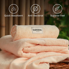 Bathriene 100% Bamboo Large Size Bath Towel 1200 Gsm | Luxury Bath Towel Highly Absorbent, Ultra Soft & Anti Microbial (Midnight Grey & Sunrise Yellow) - Pack Of 2