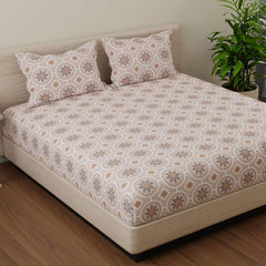 Printed Queen Size Bedsheet Two Pillow Cover - 88 X 96 Inches, Orange | Soft & Comfortable Sleep Experience | 144 Thread Count
