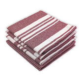Indihaus Cotton Multi-Purpose Kitchen Hand Towels 250 Gsm | Waffle & Stripes Lunch, Dish Towel (Earthy Crimson)- Pack Of 4
