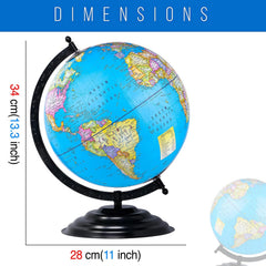 Globe Educational 13 Inch Height Metal Base World Globe For Office Decor, Gifting, Show Piece, Educational Globe For Kids & Students Learning, Pack Of 1