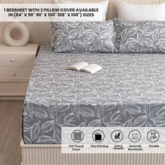 Soft Bedsheets For Queen Size With Two Pillow Cover - 90 X 100 Inches, Grey & White | Lightweight, Soft, Skin Friendly - Durable Bedsheets For Everyday Comfort