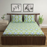 100% Pure Cotton Double Bedsheet For Queen With 2 Pillow Covers - 87 X 100 Inches, Green | Soft & Durable For Everyday Use & Bedroom - All Season Comfort