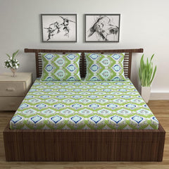 100% Pure Cotton Double Bedsheet For Queen With 2 Pillow Covers - 87 X 100 Inches, Green | Soft & Durable For Everyday Use & Bedroom - All Season Comfort