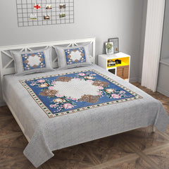 Printed Double Bedsheets With 2 King Size Pillow Cover - 90 X 100 Inches, Grey & Blue | Super Soft Luxurious Bedsheet | Perfectly For Gifting Wedding Anniversary, Birthday