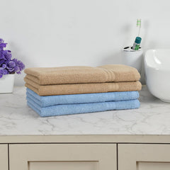 Fresh From Loom Luxury Fur Collection Hand Towel 500 Gsm Napkins Cotton High Absorbency Double Stitched Size (Aqua & Beige) - Set Of 4