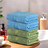 Heart Home Cotton Hand & Face Towels 800 Gsm | For Men & Women Easily Washable Workout Gym Towel - Green & Sky Blue (Pack Of 4)