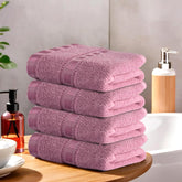 Kuber Industries Cotton Hand & Face Towels 200 Gsm | Easily Washable Workout Gym Napkins For Men | Pocket Towel - Pink (Pack Of 4)