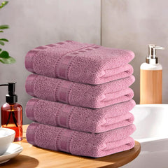 Kuber Industries Cotton Hand & Face Towels 200 Gsm | Easily Washable Workout Gym Napkins For Men | Pocket Towel - Pink (Pack Of 4)