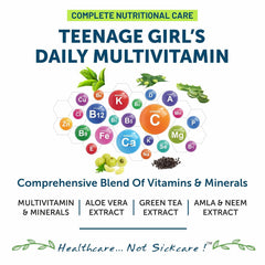 Bliss Welness Teenage Girl Multivitamin With Vitamin & Minerals, Calcium Magnesium Zinc, Aloe Vera , Bamboo & Grapeseed For Immunity, Hair Skin Nails | 60 Tablets , 100gm 0.2lbs