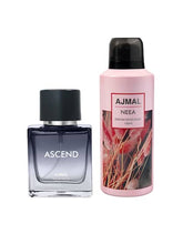Ajmal Ascend Eau De Parfum 50ml 1.6 Fl.oz. & Neea Deodorant 150ml 5 Fl.oz. Party Wear Gift For Men And Women Pack Of 2