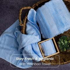 Mush Bamboo Bath Towels 600 Gsm | Ultra Soft, Absorbent & Antimicrobial Bath Towel, Hand Towel & Face Towel (Sky Blue) -3 Piece