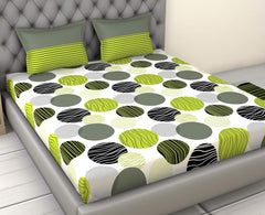 Printed Bedsheet For Double Bed 2 Pillow Cover - 60 X 78 Inches, Olive Green & Black | All Around Elastic Fitted - Ultra Soft & Breathable | Superior Softness & Breathability