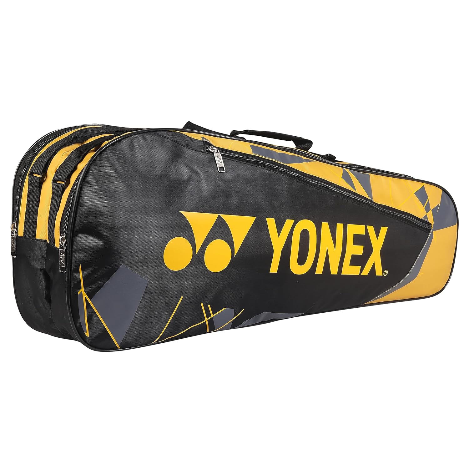 Yonex Badminton Kitbag BT5, 2 Zipper Compartment For Storage Of 3 Rackets & Clothes | Material - Nylon, Colour - Black / Yellow Yonex Badminton Kitbag BT5, 2 Zipper Compartment For Storage Of 3 Rackets & Clothes | Material - Nylon, Colour - Black / Yellow
