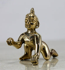 Beautiful Brass Laddu Gopal, Baby Krishna Idol, Handmade, Statue - 5.5 Cm | For Your Home, Workplace, Office, Desk, Best Gifts, Thakur Ji Murti