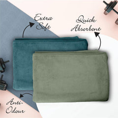 Housse Microfiber Hand Towel 1200 Gsm | Premium Quality Towels Ultra Absorbent & Anti-Bacterial For Gym (Pacific Green & Lily PAD) - Pack Of 6