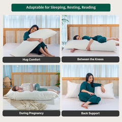 Full Body Hug Pillow For Sleeping, Memory Foam Pillow, White, Size - 54 L X 20 W Inch | Micro Fiber Pillow, For Body Support, Long Pillow For Bed, Side Sleeper, Washable Cover, Adjustable