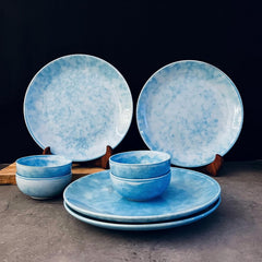 Neelam Handcrafted Ceramic Dinner Set - 8 Pieces, Blue | 4 Dinner Plates + 4 Katori Bowls, 180ml Each Dinnerware Set | Serving For 4, Microwave Safe & Dishwasher Safe