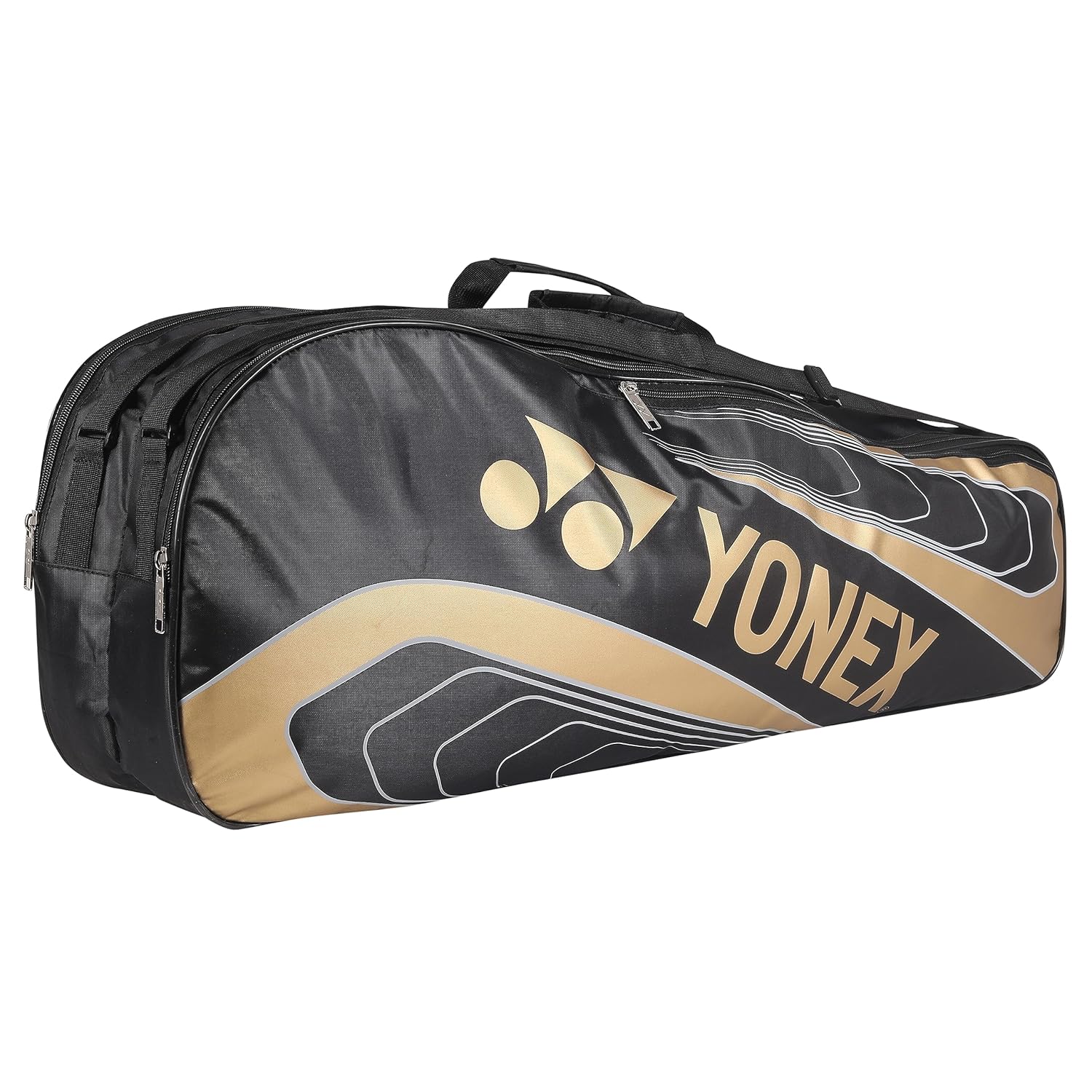 Yonex Badminton Kitbag BT5, 2 Zipper Compartment For Storage Of 3 Rackets & Clothes | Colour - Black & Gold, Size - Small, Material - Nylon Yonex Badminton Kitbag BT5, 2 Zipper Compartment For Storage Of 3 Rackets & Clothes | Colour - Black & Gold, Size - Small, Material - Nylon