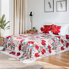 Printed Cotton Bedsheet For King Size With 2 Pillow Cover | 108 X 108 Inches, White & Red | Wrinkle Free Soft Perfect For Everyday Use