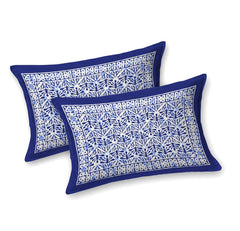 Handloom Printed Double Bedsheet For Queen Size With 2 Matching Pillow Cover | Size 90 X 100 Inches, Blue & White - Cotton Bedsheets For Double Bed | Soft & Smooth