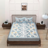 Traditional Rajasthani Design Bedsheet With 2 Pillow Covers - 90 X 108 Inches, Grey & Blue | Color Fade Resistant & Shrinkage Resistant For All-Season Use