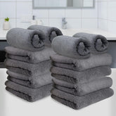 Heelium Bamboo Hand Towel 2400 Gsm | Ultra Absorbent & Anti-Bacterial | 3x Softer Than Cotton Towels (Grey) - Pack Of 12