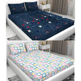 2 Bedsheets For King Size Bed With 4 Pillow Covers - 100 X 108 Inches, Navy Blue & Pink | Ideal For Hotel, House, Guest House