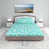 Cotton Extra Double Bedsheet For King Size With 2 Pillow Covers | 87 X 106 Inches, Teal & White - Ideal For Home, Guest House, Hotel | Soft & Breathable Fabric
