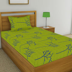 Single Bedsheet With 1 Pillow Cover - 55 X 88 Inches, Green | Soft & Comfortable Sleep Experience | Machine Wash In Cold Water
