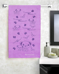 Jbg Home Store Kids Bath Towel 500 Gsm | Premium Microfiber Quick Drying Towels For Babies, Cartoon Print Wash Dry Cloth Towel (Peach & Purple Bear) - 2 Pcs