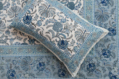 Jaipuri Bedsheet For Double Bed With 2 Pillow Covers - 90 X 108 Inches, Beige & Blue | Pure Cotton Bedsheet King Size Bed | Soft & Breathable Fabric