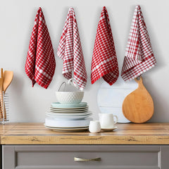 Furnofy Kitchen Cleaning Towel 340 Gsm | Soft & Absorbent Hand Towel For Kitchen Cleaning & Quick Drying Of Plates & Glasses (Red)- Set Of 4