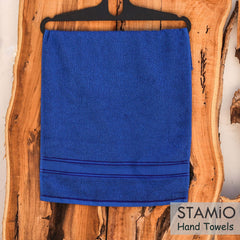 Stamio Cotton Hand Towel 800 Gsm | Soft, Absorbent, Quick Dry, Small Size Towels, Travel Friendly Towel (Navy Blue) - Set Of 4