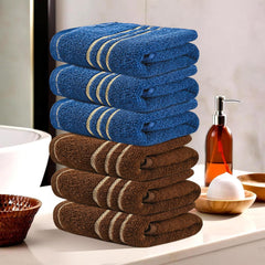 Kuber Industries Soft Cotton Face Towels 1200 Gsm | For Men & Women Easily Washable Pocket Towels & Workout Gym - Dark Brown & Blue (Pack Of 6)