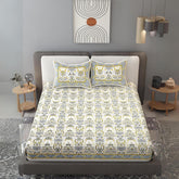 100% Cotton Jaipuri Bedsheet For King Size (90 X 103 Inches, Yellow & Grey) With 2 Pillow Covers | Perfect For Everyday Use, Guest Rooms, Or Gifting On Special Occasions