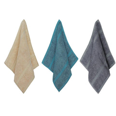 Velve 100% Bamboo Face Towel 600 Gsm | Ultra Soft, Absorbent & Quick Dry Towel For Facewash, Gym, Travel Towel - Beige, Teal, Grey (Set Of 3)