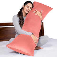 Microfiber Body Side Pillow For Sleeping For Pregnancy, Peach - 53 X16 Inch | Long Cuddle Pillow For Hugging, Relaxing, Washable, Premium Velvet Outer Cover With Zip, Adjustable Pillow