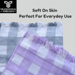 Traditional Thread'S 100% Cotton Large Size Bath Towel 400 Gsm, | Ultra Soft, Absorbent, Light Weight & Quick Dry Bath Towel Set Of 2 (Checked)