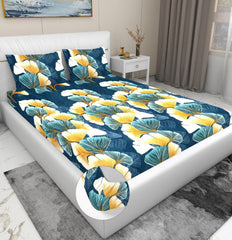 Luxurious Glace Cotton Super Soft Bedsheets King Size Bed (72 X 78 X 8 Inch) With 2 Pillow Cover | All Around Elastic Fitted Bedsheets, Teal Blue