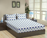 100% Cotton King Size For Double Bedsheet With 2 Pillow Covers - 72 X 78 Inches, Grey & Blue | Durable & Long Lasting Fabric, Easy Hand & Machine Wash